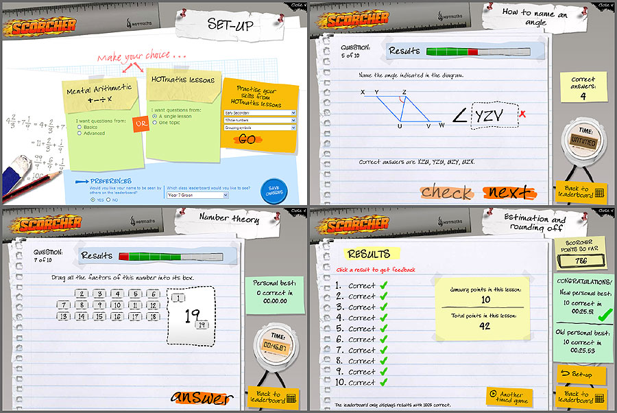 HOTmaths Scorcher Plus questions screenshot